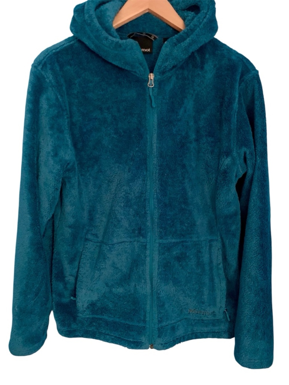 Marmot Teal Blue Sherpa Fleece Hooded Full Zip Jacket Size XL